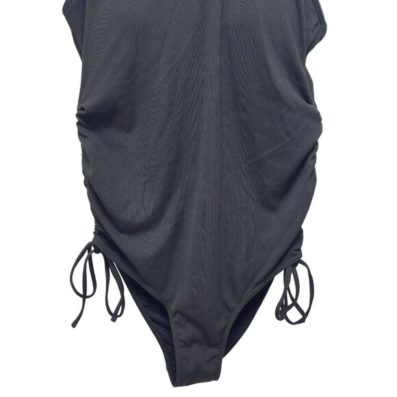 Summer Mae Black Ruched Side One Piece Swimsuit Size M Adjustable Drawstring - Picture 9 of 9